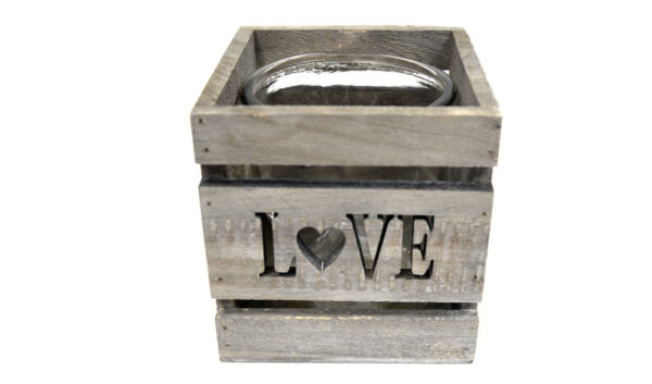 ΞΥΛΙΝΟ ΤΕΤΡΑΓΩΝΟ ΚΗΡΟΠΗΓΙΟ LOVE ΜΕ ΓΥΑΛΑ 12x12x11cm HT17S-202N 0619057