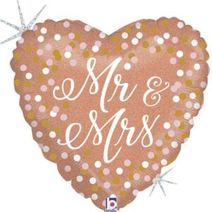 18″ Μπαλόνι Καρδιά ροζ-χρυσή Mr and Mrs