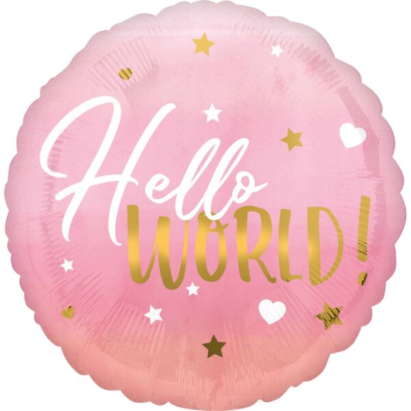 18" Μπαλόνι γέννησης Hello World ροζ