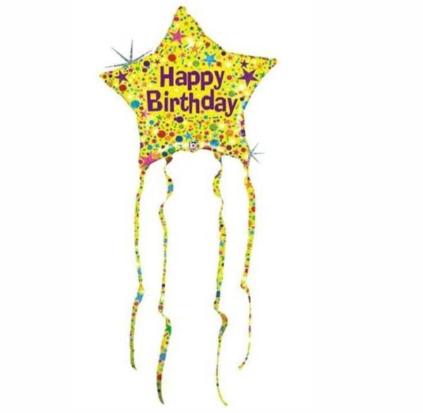 23" Μπαλόνι αστέρι Happy Birthday με κορδέλες
