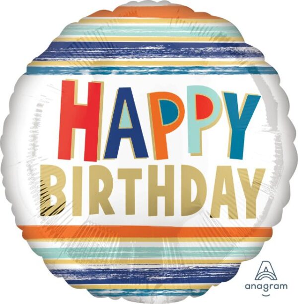 17" Μπαλόνι Happy Birthday Letters & Stripes