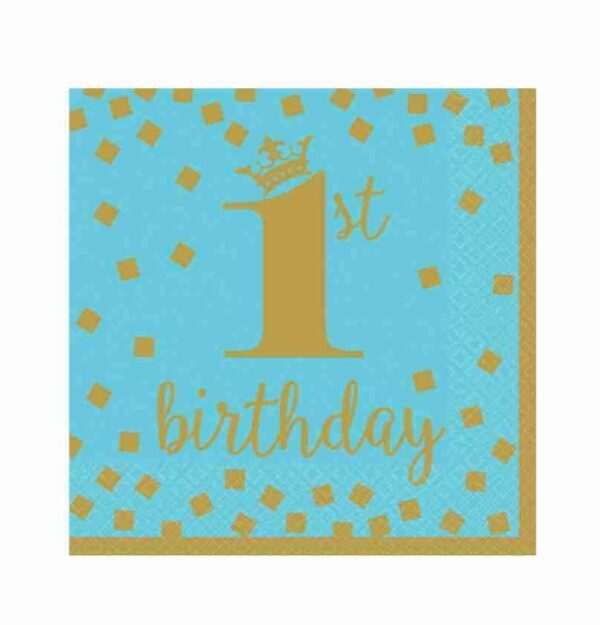 Χαρτοπετσέτες μεγάλες "1st Birthday" μπλε  χρυσό (16τεμ)